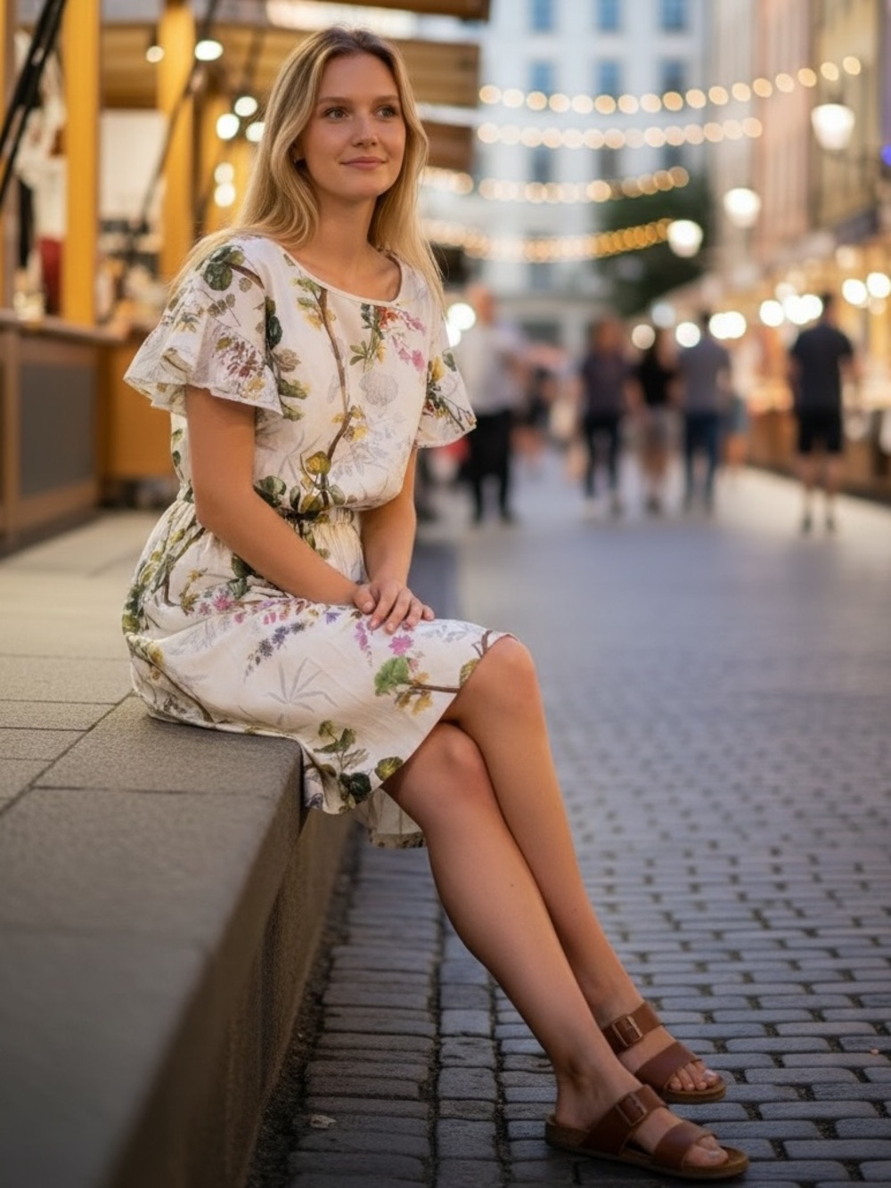 NWT Italian Designer Cotton Floral Dress- Size 4